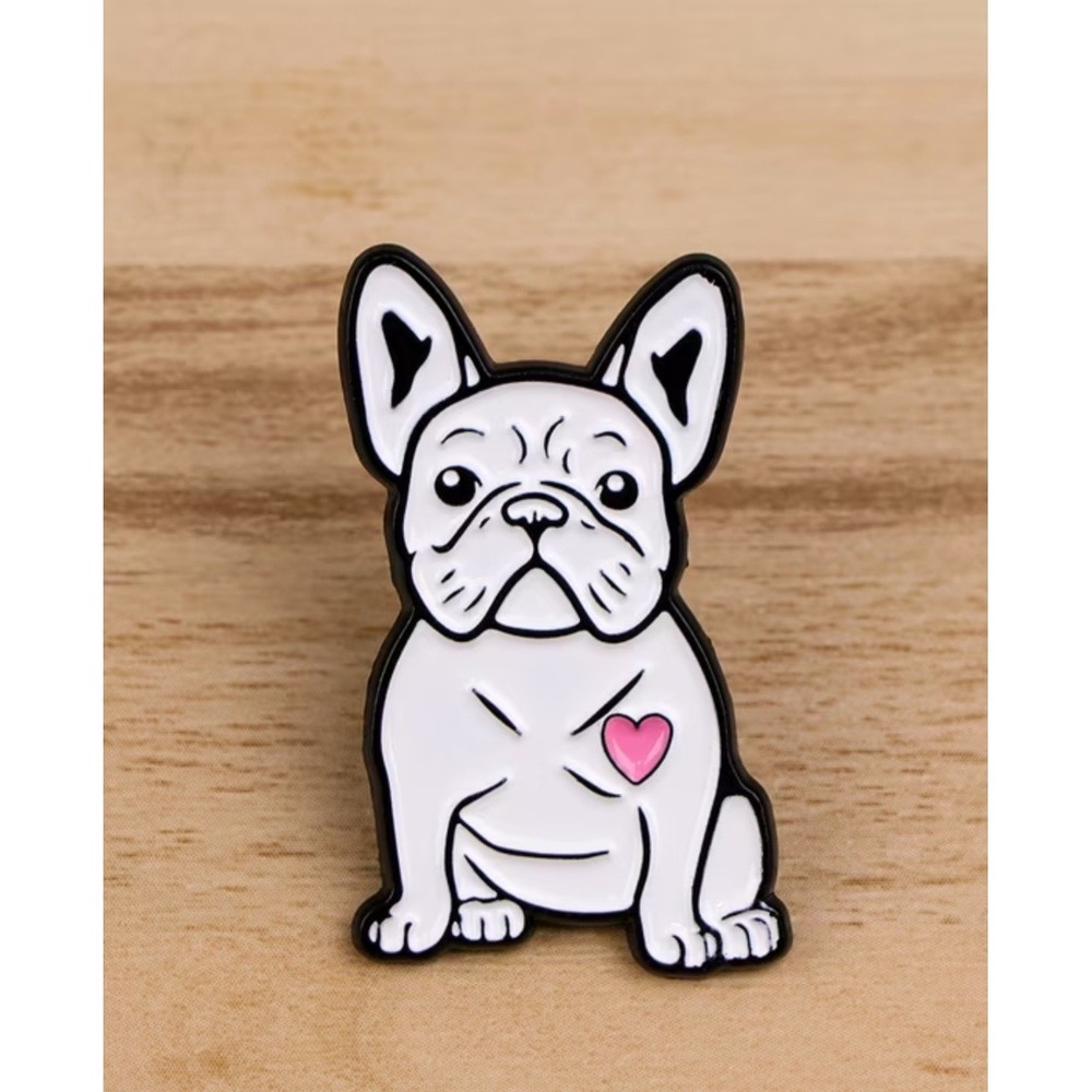 French Bulldog Enamel Pin White Frenchie with Pink Heart Dog Lover Lapel Pin